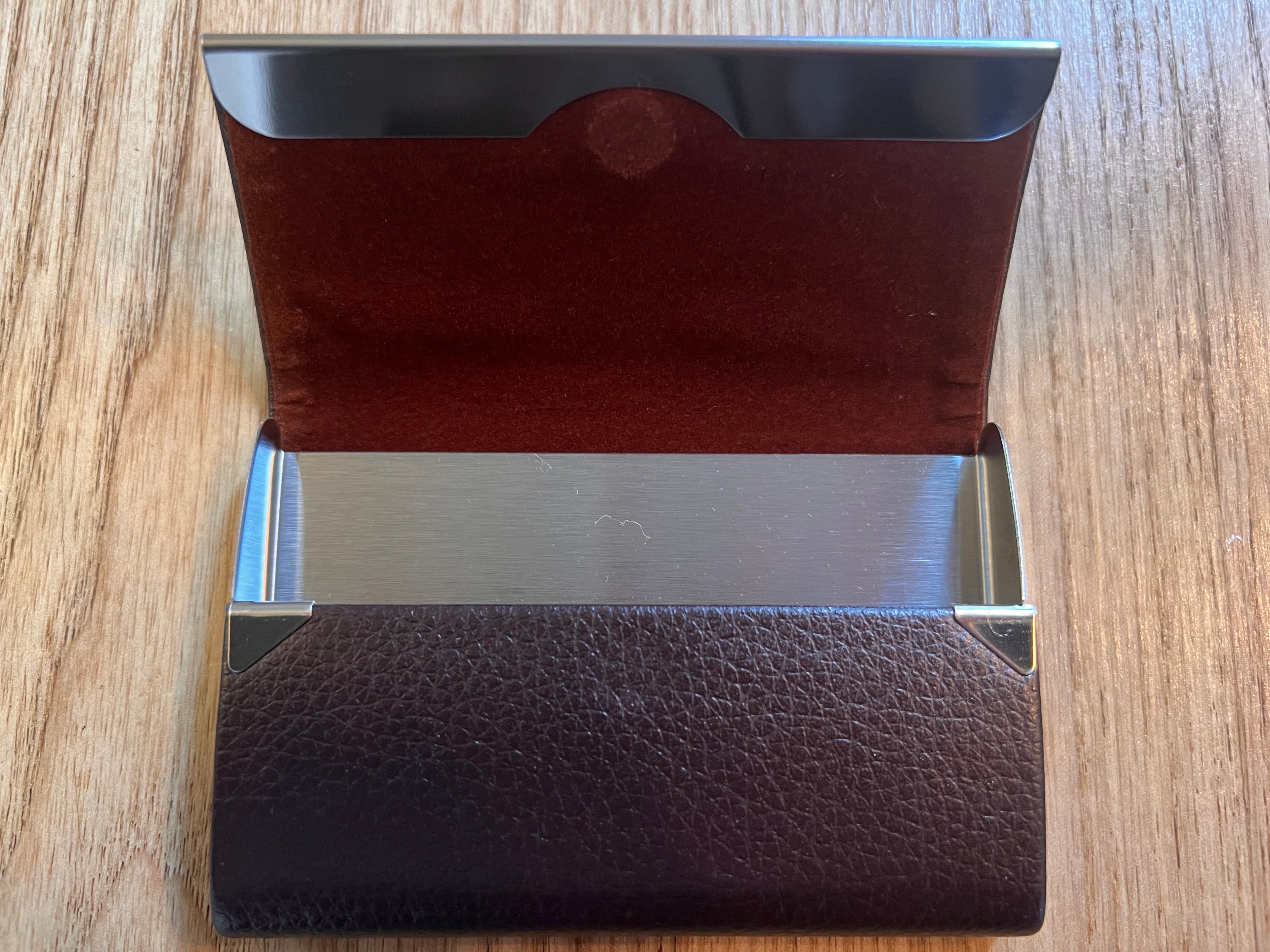 Business Card Holder with Stainless Steel (Brown)