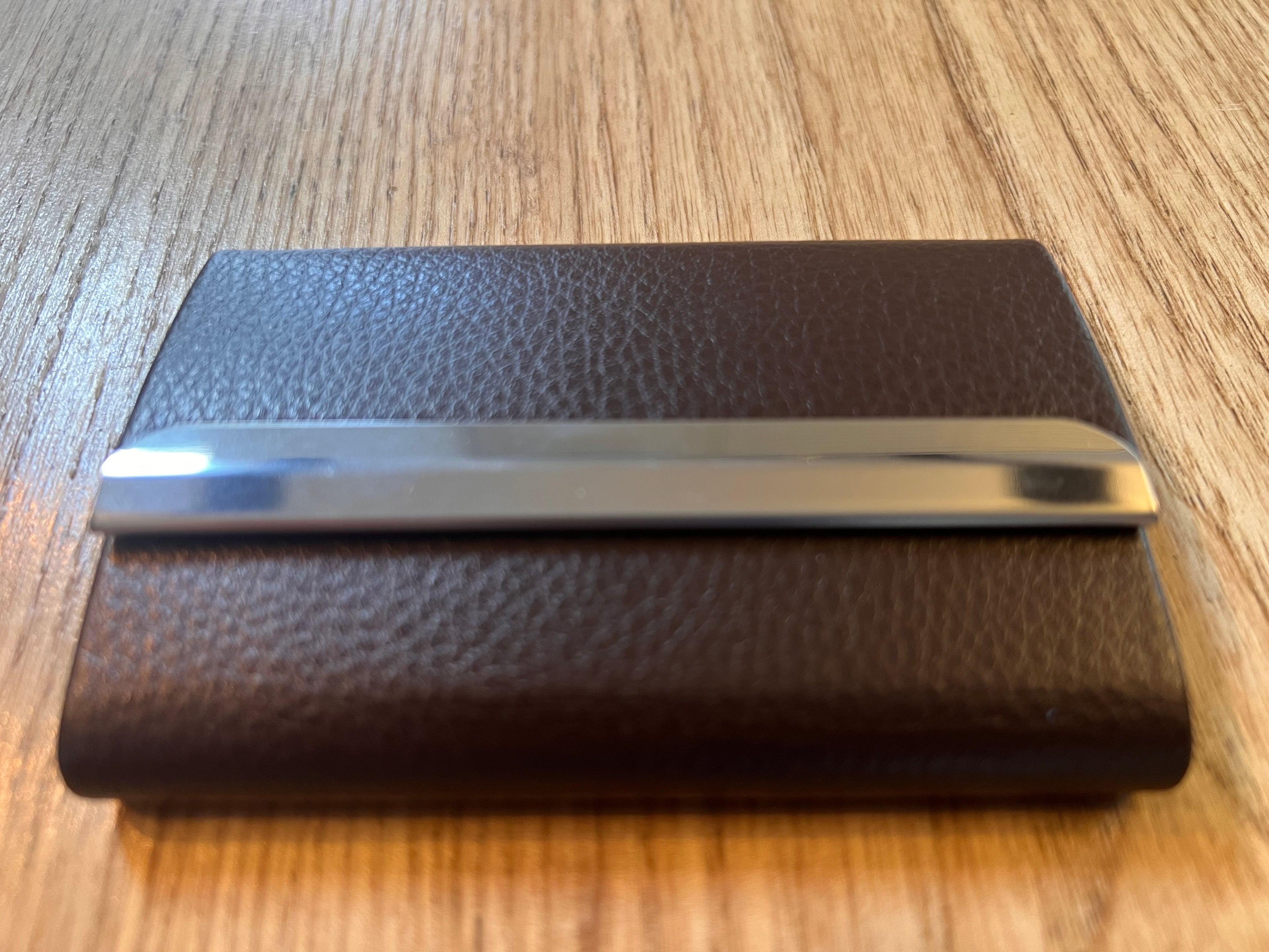 Business Card Holder with Stainless Steel (Brown)